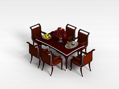 红色餐桌模型3d模型