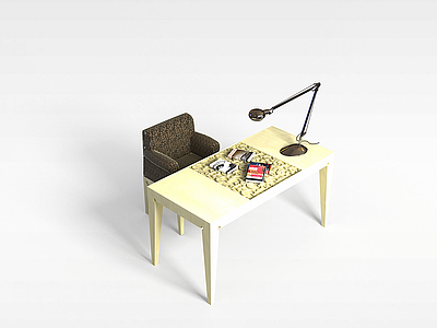 3d现代书房桌椅模型