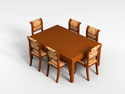 3d简约实木餐桌模型