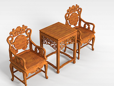 3d中式中堂桌椅模型