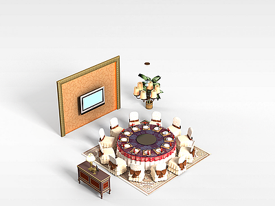 3d豪华餐桌椅组合模型