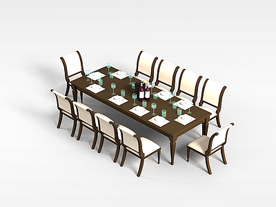 大型餐桌椅组合模型3d模型