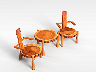 3d个性实木桌椅模型