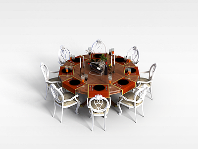 3d奢华餐桌椅模型