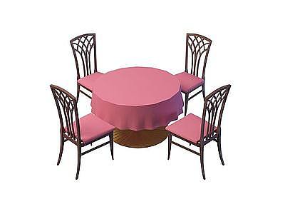 红色布艺餐桌椅模型3d模型