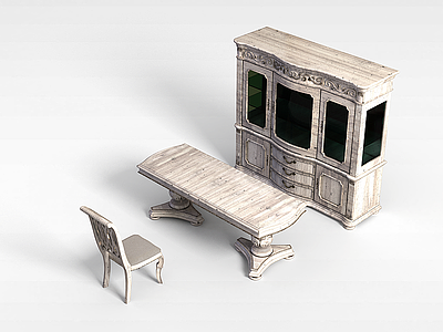 3d橡木书房桌椅模型