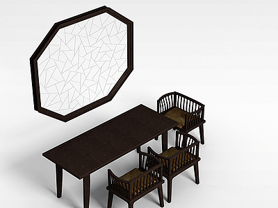 3d古典实木桌椅模型
