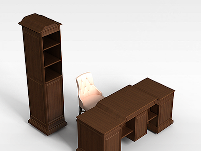 办公实木桌椅模型3d模型