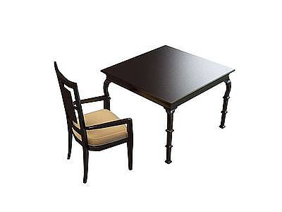 方形桌椅组合模型3d模型