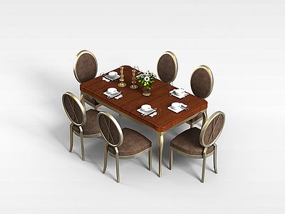 3d简约欧式桌椅组合模型