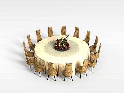 15人餐桌椅组合模型3d模型