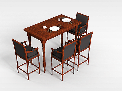 实木餐桌椅模型3d模型