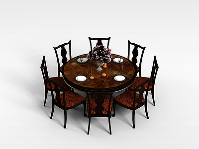 欧式8人餐桌椅组合模型3d模型