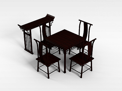 3d中堂实木桌椅模型