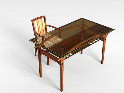 3d实木书桌椅模型
