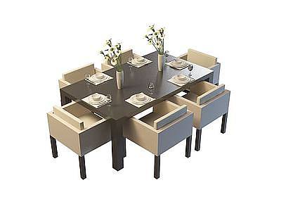 6人桌椅组合模型3d模型