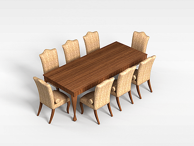 8人实木桌椅组合模型3d模型