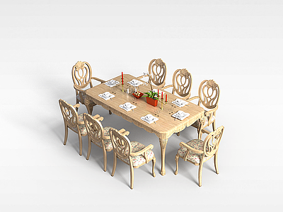实木豪华桌椅模型3d模型