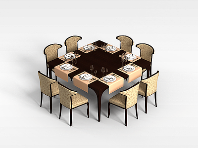3d餐厅方形桌椅模型