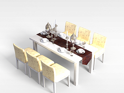 6人餐厅桌椅组合模型3d模型