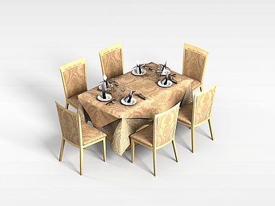 3d餐厅6人桌椅模型