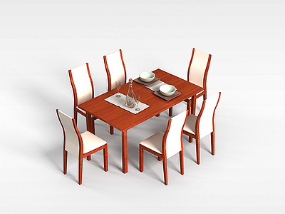 3d简易实木餐桌椅模型