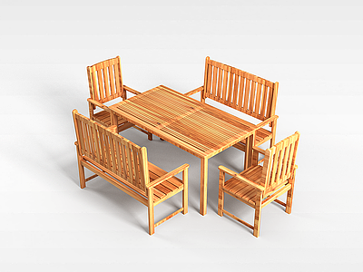 3d实木庭院桌椅模型