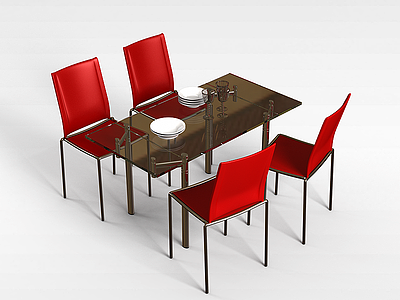 3d玻璃台面桌椅模型