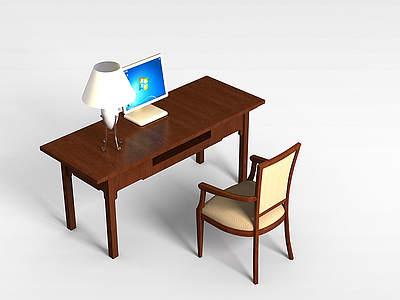 简约实木书桌椅模型3d模型