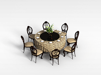 3d圆形餐桌椅组合模型
