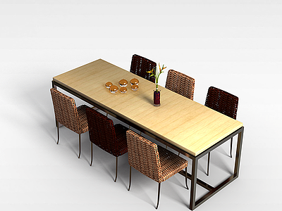 长方形桌椅组合模型3d模型