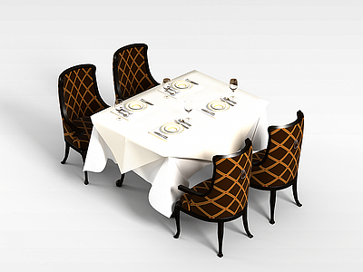 3d4人餐桌椅组合模型