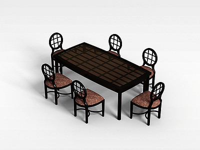欧式6人桌椅模型3d模型