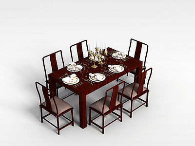 中式餐桌椅组合模型3d模型