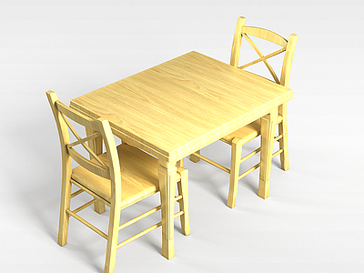 双人实木桌椅模型3d模型