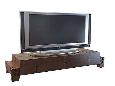 3d中式棕木电视柜免费模型