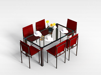 玻璃台面桌椅组合模型3d模型