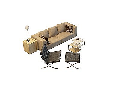 三人沙发茶几组合模型3d模型