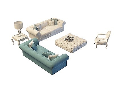 现代简约沙发茶几组合模型