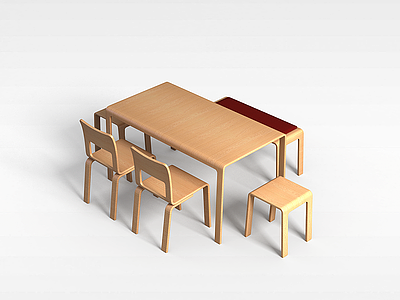 3d简约实木桌椅模型
