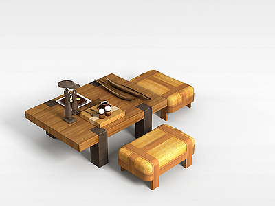 3d超厚实木桌椅模型