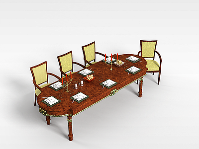 3d木质欧式餐桌椅模型