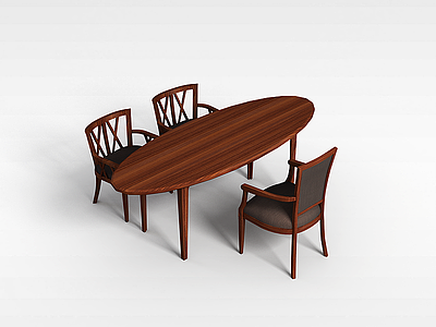 3d现代木质桌椅模型