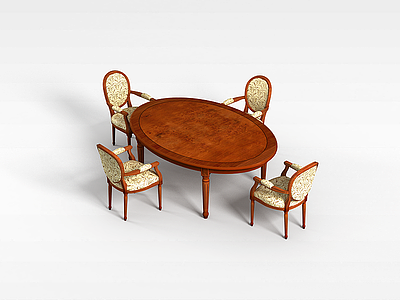3d四人桌椅组合模型