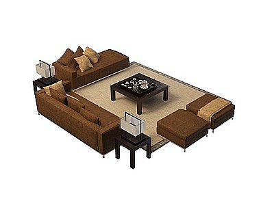 褐色沙发茶几组合模型3d模型