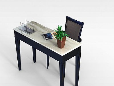 3d木制书房桌椅模型