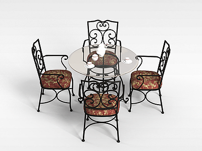 欧式铁艺桌椅组合模型3d模型