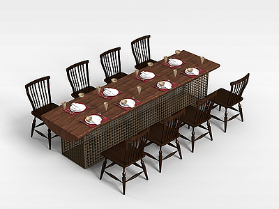新现代餐桌椅组合模型3d模型