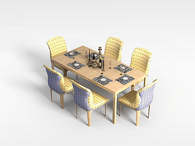 3d现代休闲餐厅桌椅模型