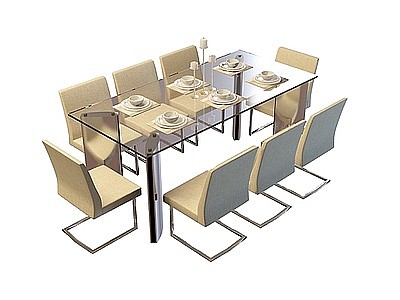 3d八人餐桌椅组合免费模型
